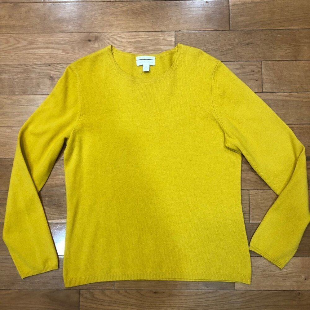 Charter Club 2-Ply 100% Cashmere Long Sleeve Yellow Ochre Pullover Sweater Sz M